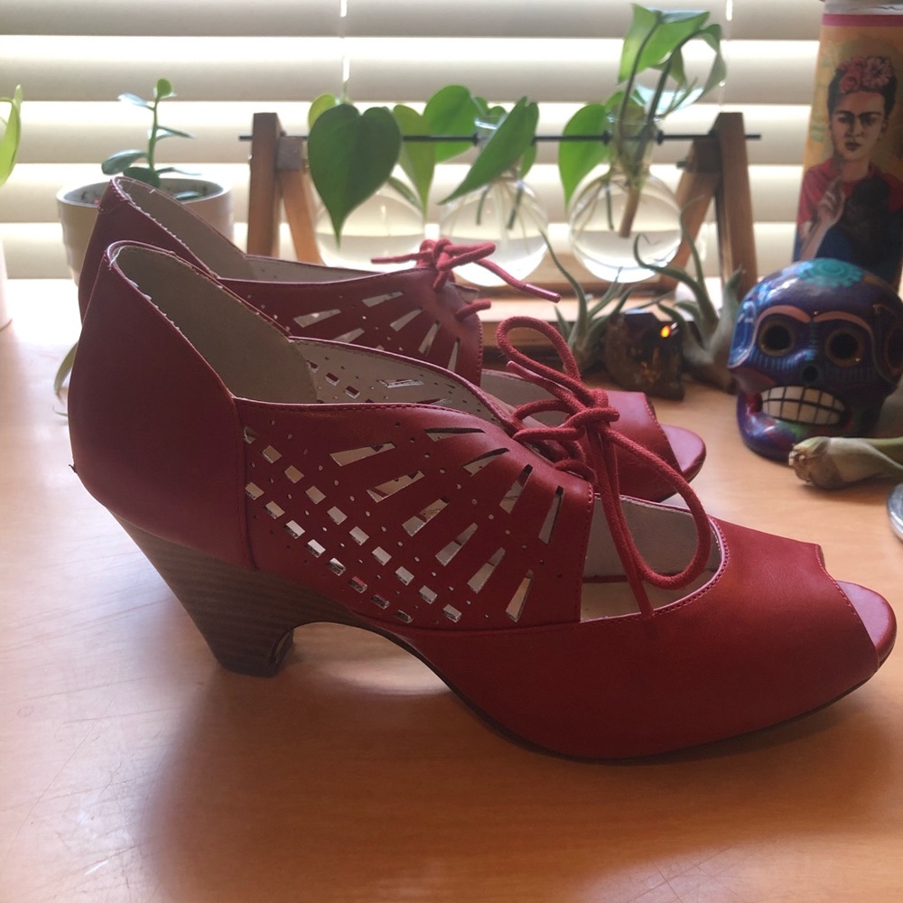 Chelsea Crew Peep Toe Retro Wood Heel Wedges